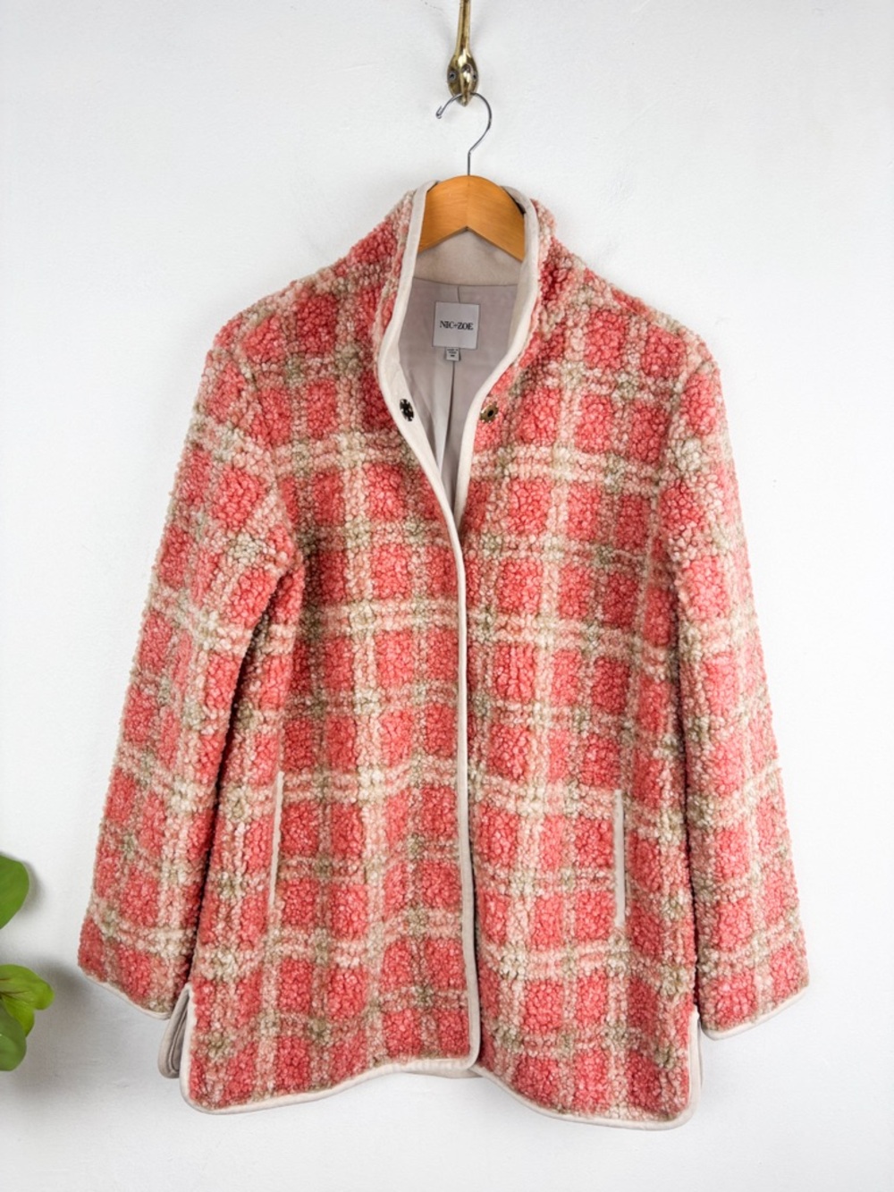 NIC+ZOE Sunset Sherpa Pink Plaid Jacket Sz M - Picture 3 of 11
